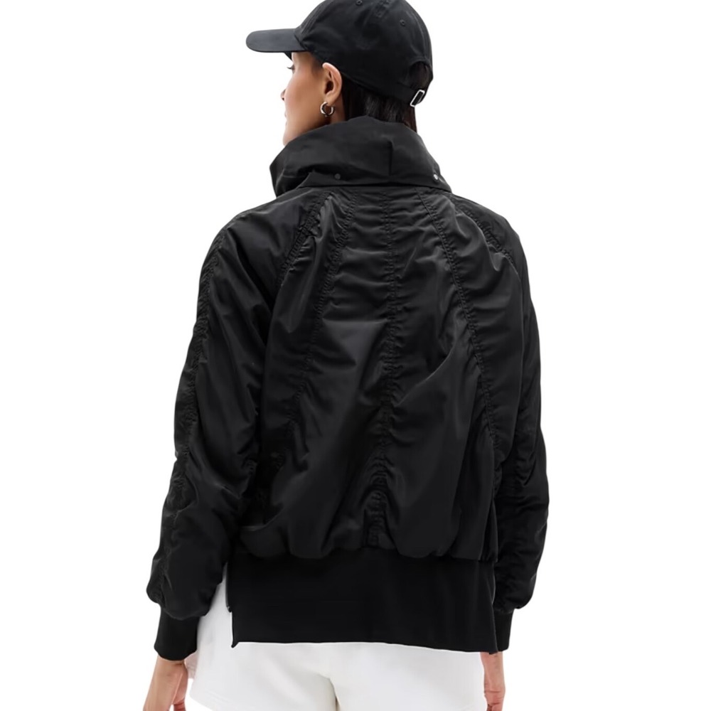 Athleta Jetset Bomber Jacket Black Medium Water Resistant Ruched Utility - Picture 2 of 12